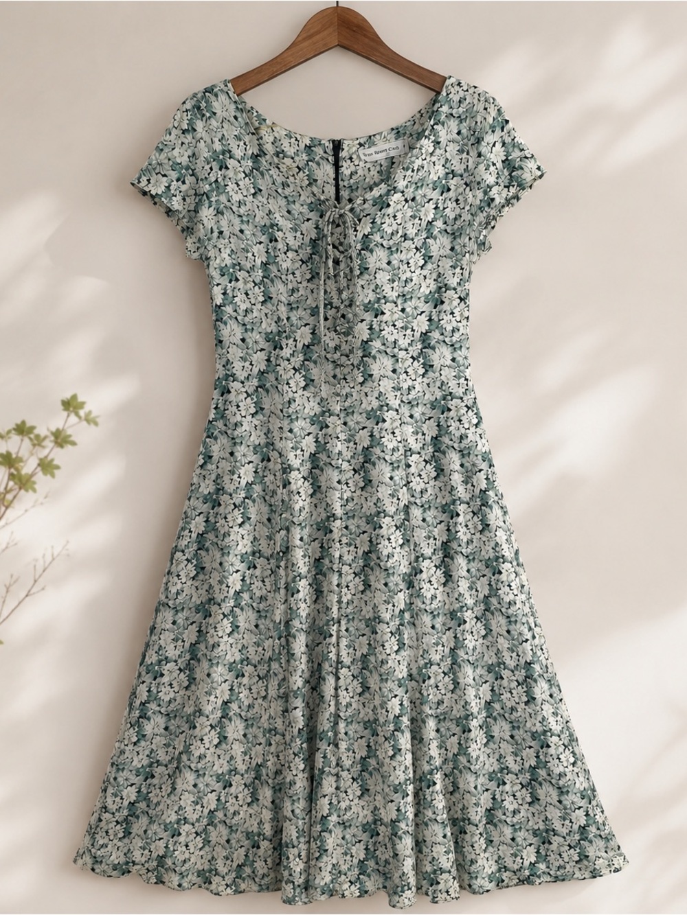 Vintage 90s Paris Sport Club Floral Lace Up Prairie Midi Dress S